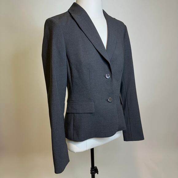 Calvin Klein Gray 2 Button Lined Blazer Jacket Lapel Collar Womens Size 4 Career - Picture 2 of 14